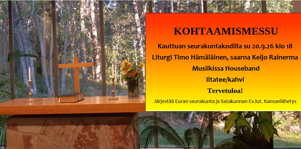 Metsää vasten avautuva lasinen alttari seinä