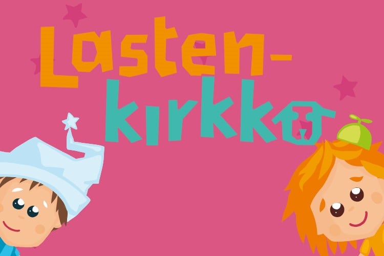 Lasten arkipyhis Lasten kirkon logo, kaksi iloista lasta
