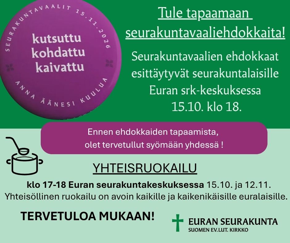 Yhteisruokailu ja seurakuntavaalien ehdokkaiden esittäytyminen