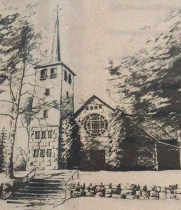 mustavalkoinen piirroskuva Panelian kirkosta