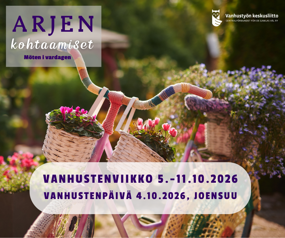 kukilla koristeltu polkupyörä ja vanhustenviikkomainos